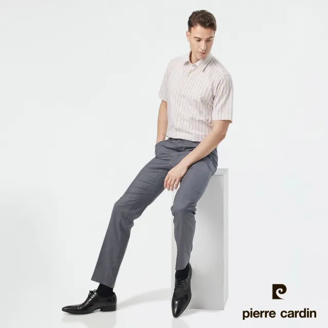 【pierre cardin 皮爾卡登】男襯衫 進口素材純棉透氣休閒百搭條紋短袖襯衫_白底黃條(72202-52)