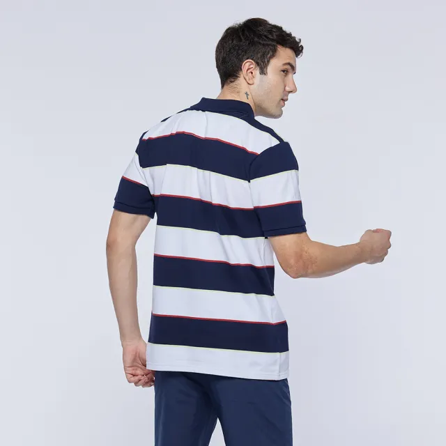 【NAUTICA】男裝 粗條紋LOGO刺繡短袖POLO衫(深藍色)