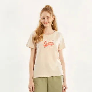 【Hang Ten】女裝-REGULAR FIT純棉航海跳色文字印花短袖T恤(淺卡其)