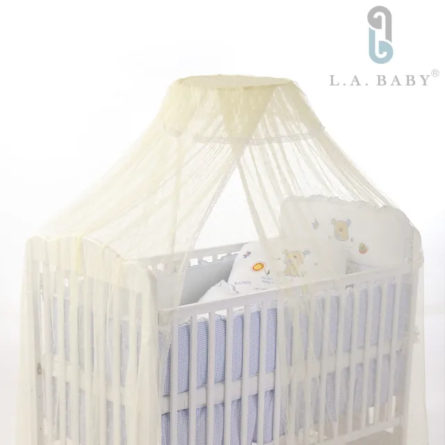 【美國 L.A. Baby】豪華全罩式嬰兒床蚊帳 200cm加長加大型(完整包覆無縫隙/防蚊蟲/淡黃色)