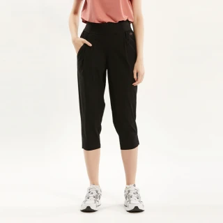【Hang Ten】女裝-REGULAR FIT冰絲打褶吸濕排汗涼感七分長褲(黑)