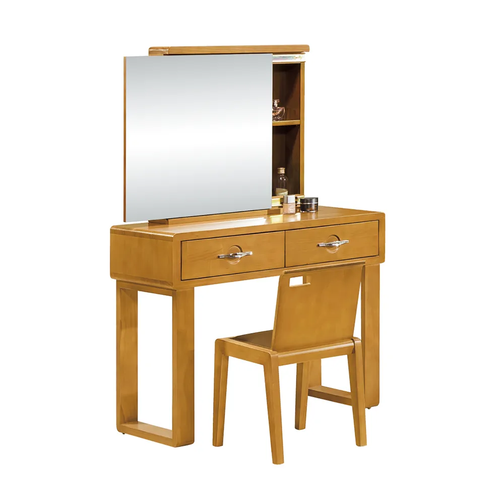 【綠活居】貝拉 3尺實木化妝鏡台(含椅)