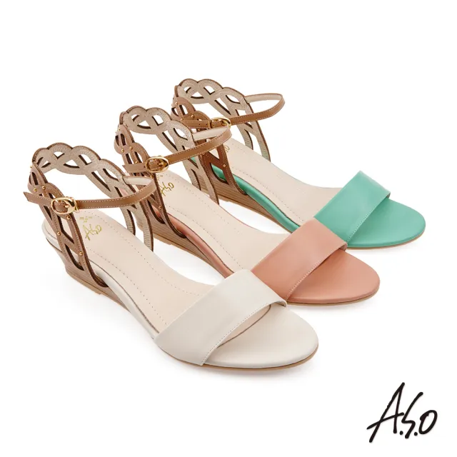 【A.S.O 阿瘦集團】時尚流行 健步美型鉚釘坡跟涼鞋(淺綠色)