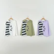 【Dailo】大熊貓條紋拼接落肩舒適連帽棉長袖上衣(白 綠 紫)