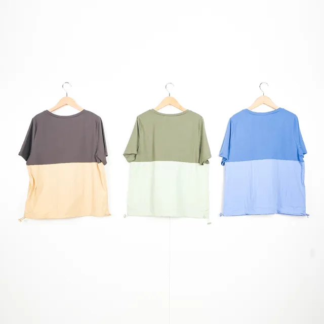 【Dailo】異材質拼接工裝舒適棉短袖上衣(藍 綠 咖)