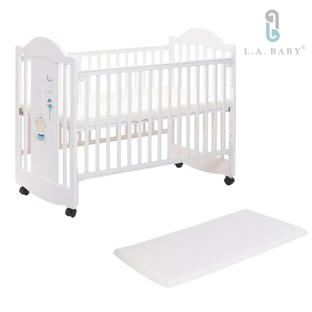 【美國 L.A. Baby】達拉斯嬰兒床/搖擺中床/童床/原木床(白色)