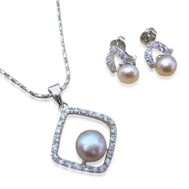 【小樂珠寶】熱賣第一名款-超美3A天然珍珠套組(超值二件式套組項鍊針式耳環)