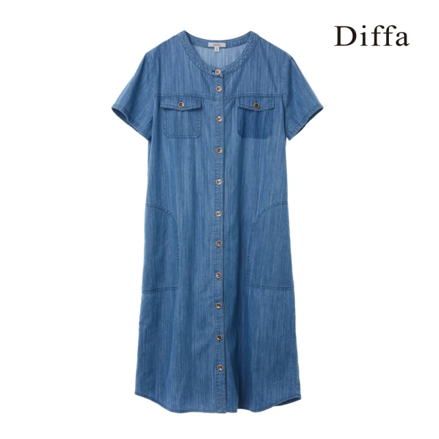 【Diffa】牛仔刷色短袖連身洋裝-女