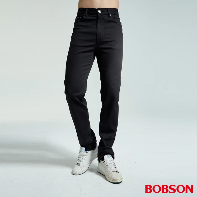 【BOBSON】男款高腰膠原蛋白直筒褲(黑1804-87)
