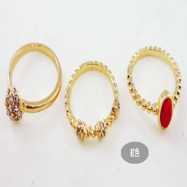 【Kaye歐美流行飾品】復古造型水鑽戒指 三入一組