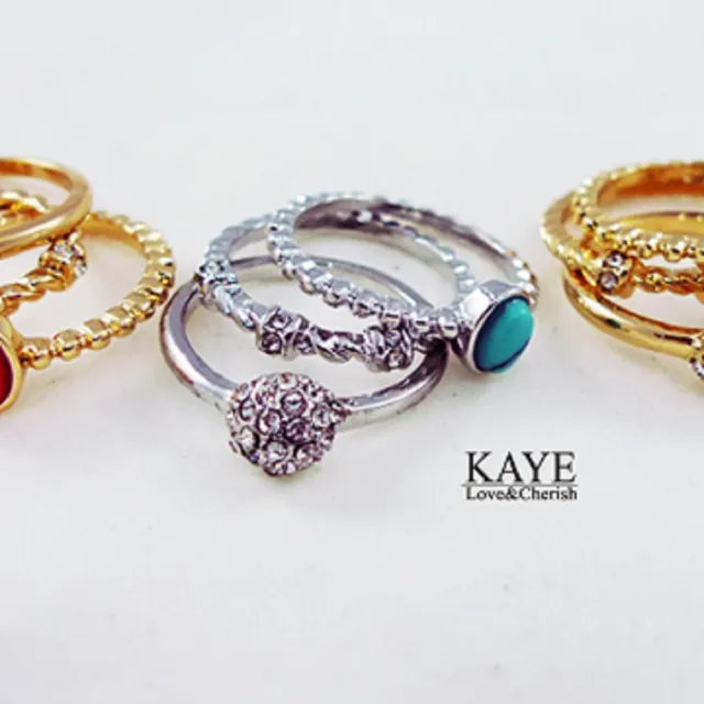 【Kaye歐美流行飾品】復古造型水鑽戒指 三入一組