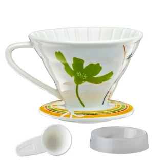 【Tiamo】V01陶瓷貼花咖啡濾杯組-綠色(HG5546G)