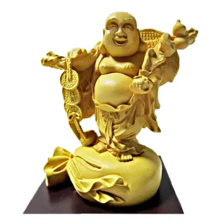 【養慧軒_12H】金剛砂陶土精雕佛像-財神彌勒(木色)