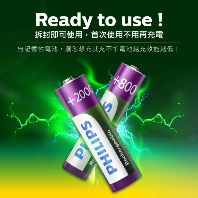 【PHILIPS】低自放充電電池AA 3號 +AAA 4號(各4入)