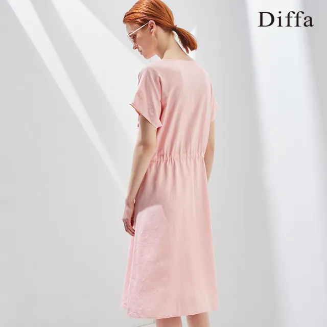 【Diffa】前開釦連袖綁帶連身洋裝-女