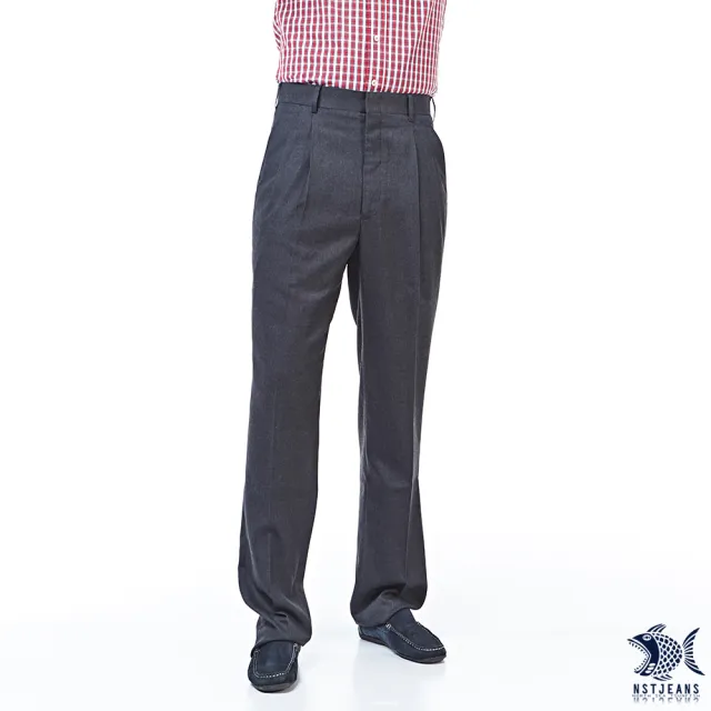 【NST Jeans】中高腰寬版 英倫紳士灰 羊毛打摺西裝褲(002-2015)