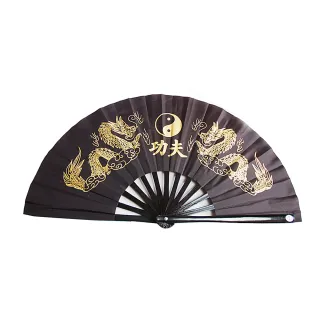 【輝武】武術用品-全竹骨金龍太極圖-黑骨龍功夫扇(2把)