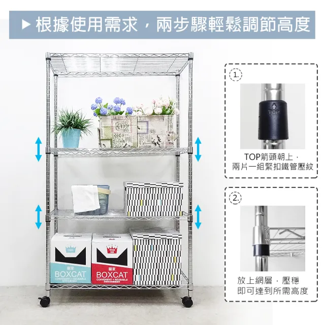 【yo-life】100%台灣製 四層鐵力士置物架-贈尼龍輪(91x36x150cm)