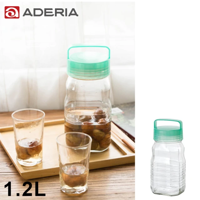 【ADERIA】日本進口長型梅酒醃漬玻璃罐1.2L(藍綠)