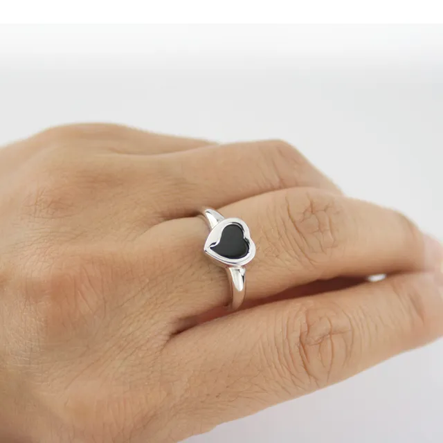 【xmono】925純銀黑瑪瑙愛心戒指