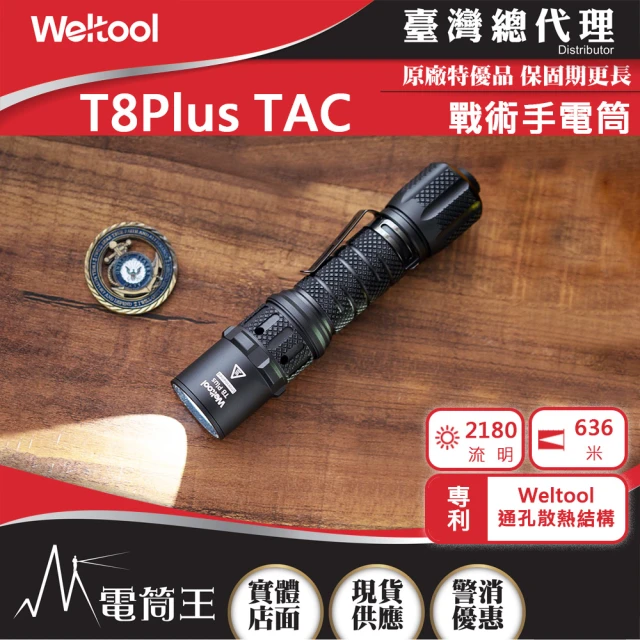 【WELTOOL】電筒王 T8Plus TAC(2180流明 636米 戰術手電筒 通孔散熱 瞬間高亮)