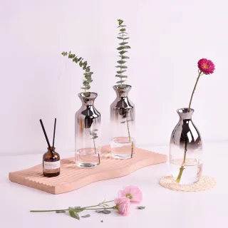 【Eclat】歐式輕奢漸變玻璃花瓶裝飾花器桌面擺飾_2款一組(花藝花器 插花裝飾品 造型花瓶 藝術品)