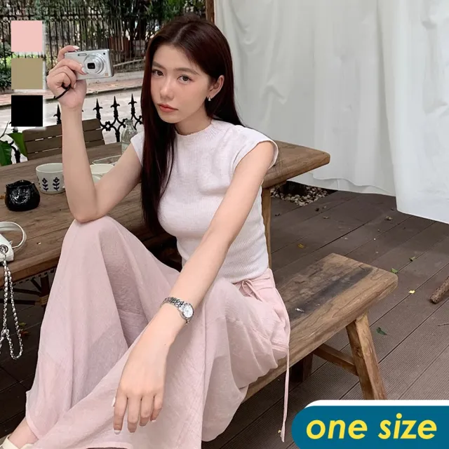 【CHACO】/現貨/ 韓系涼爽垂感高腰繫帶輕飄棉麻闊腿長褲#LQ2001