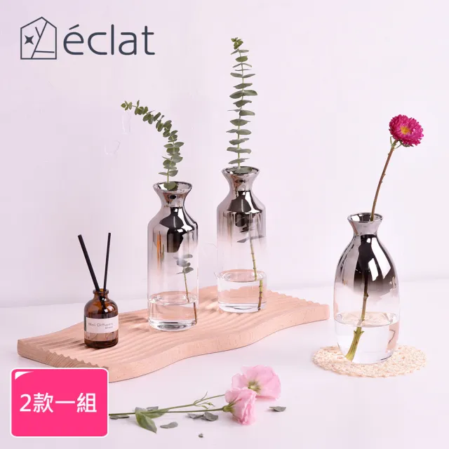 【Eclat】歐式輕奢漸變玻璃花瓶裝飾花器桌面擺飾_2款一組(花藝花器 插花裝飾品 造型花瓶 藝術品)