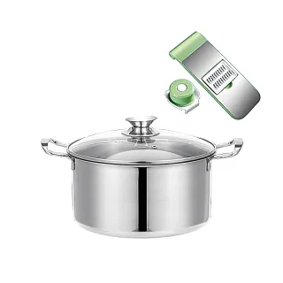 【鵝頭牌】304原味料理湯鍋+多功能不鏽鋼護手切菜器
