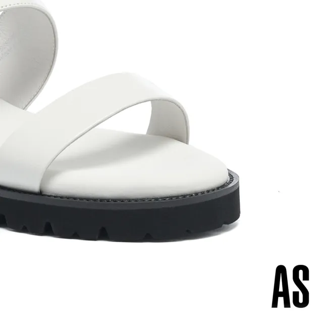 【AS 集團】率性舒適金屬環釦雙寬帶全真皮厚底拖鞋(白)