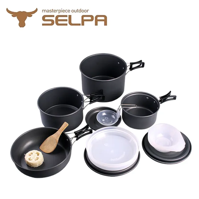 【SELPA】戶外不沾鍋設計鋁合金鍋具家庭豪華組/旅行/露營/