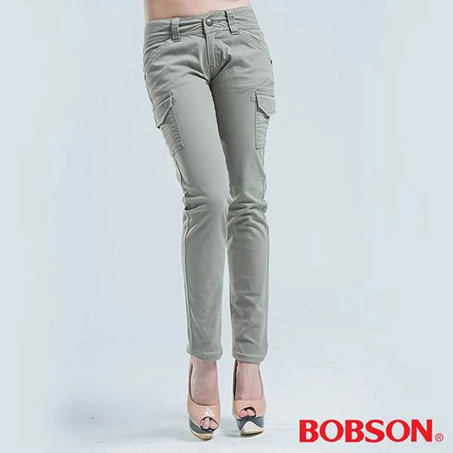 【BOBSON】女款側貼袋小直筒色褲(8059-40)