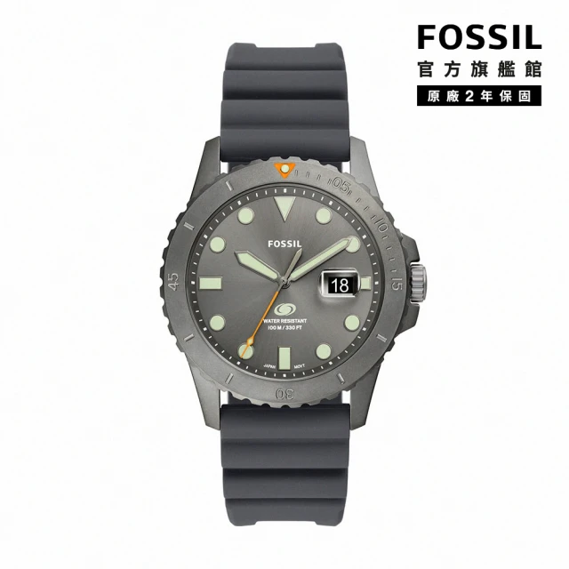 【FOSSIL 官方旗艦館】Fossil Blue 暗夜星空日曆指針手錶 灰色矽膠錶帶 42MM FS5994