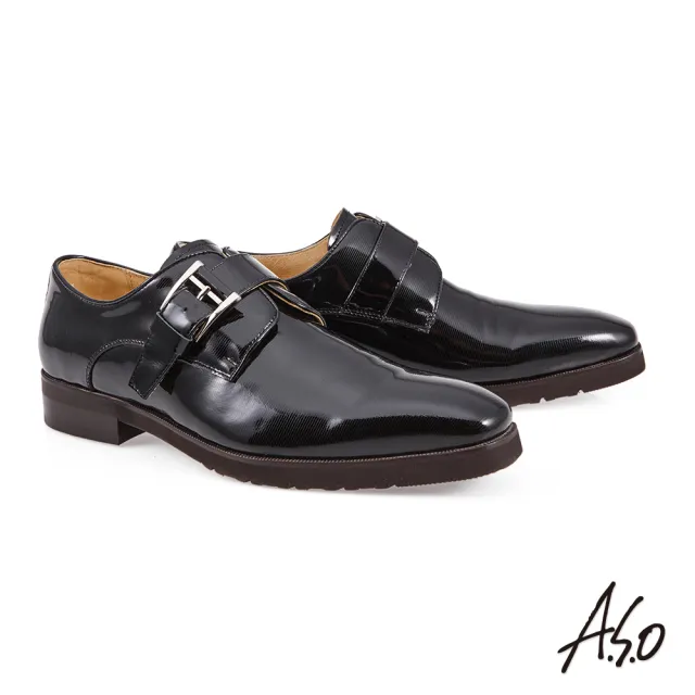 【A.S.O 阿瘦集團】霸足防潑水鏡面壓紋直套紳士鞋(黑色)