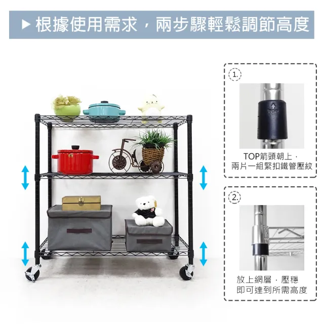 【yo-life】100%台灣製 91公分長三層鐵架-附工業輪(91x36x90cm)