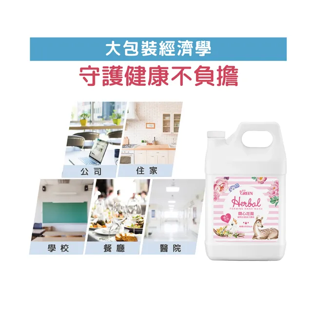【Green 綠的】植物抗菌潔手慕斯開心花園加侖桶3800mlx1+瓶裝400mlx1(洗手慕斯)