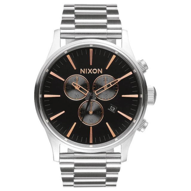 【NIXON】The SENTRY CHRONO 藍調搖滾潮流運動腕錶-玫瑰金x黑x銀(A3862064)