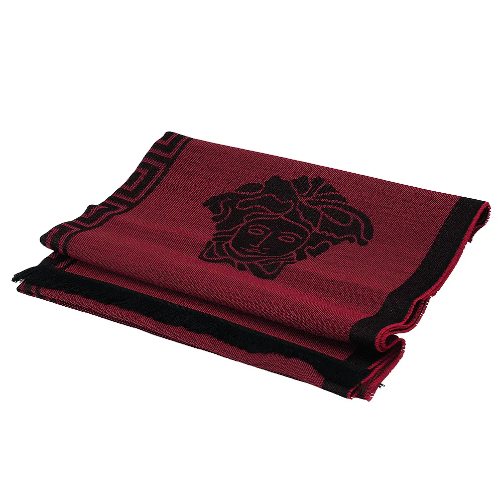 【VERSACE】經典女王頭LOGO羊毛針織圍巾(暗紅SC41LAA9822-002)