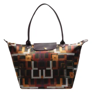 【LONGCHAMP】Le Pliage Artwalk長把購物包(大-黑加侖子1899609-745)