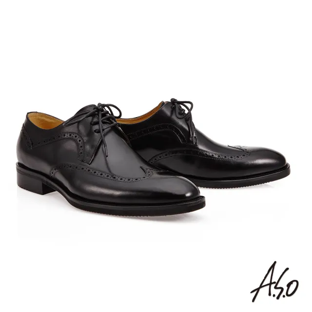 【A.S.O 阿瘦集團】頂級氣墊鞋減壓系列撞色綁帶牛津鞋(黑色)