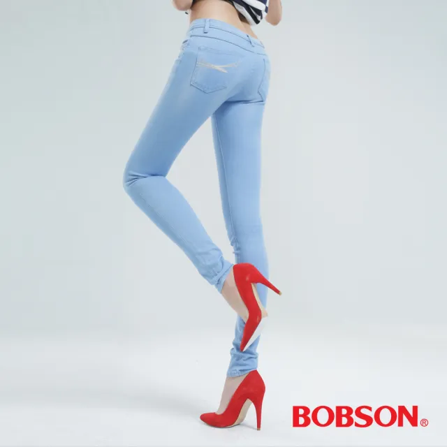 【BOBSON】大彈力緊身牛仔褲JEGGING(冰藍8124-58)