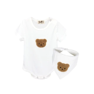 【艾比童裝】熊熊羅紋包屁衣+三角巾套裝(套裝系列 A249)