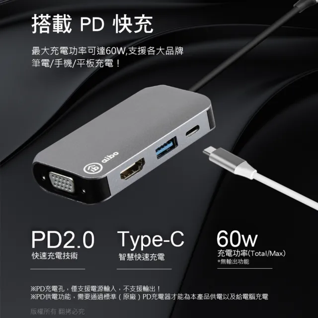 【aibo】Type-C 鋁合金四合一影像擴充器(買一送一/VGA.HDMI)