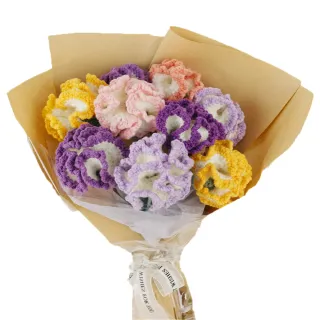 【百獅】編織花 康乃馨 手作花束 媽媽生日禮物(手工編織花 成品手工編織康乃馨花 自制毛線鉤針花)
