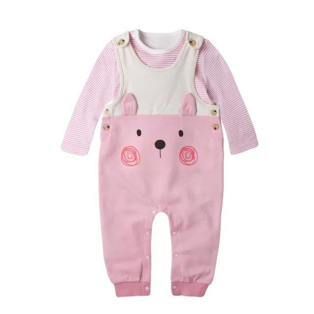 【baby童衣】嬰兒套裝 條紋上衣 內刷毛小熊吊帶褲 2件套 50819(共四色)