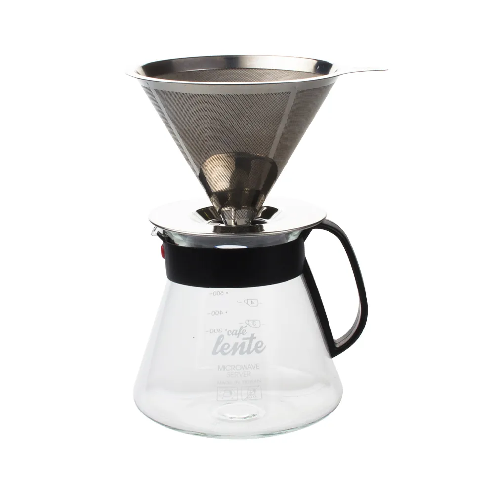 【UdiLife】慢拾光/手沖式不鏽鋼咖啡組(附玻璃壺含蓋+咖啡濾杯)