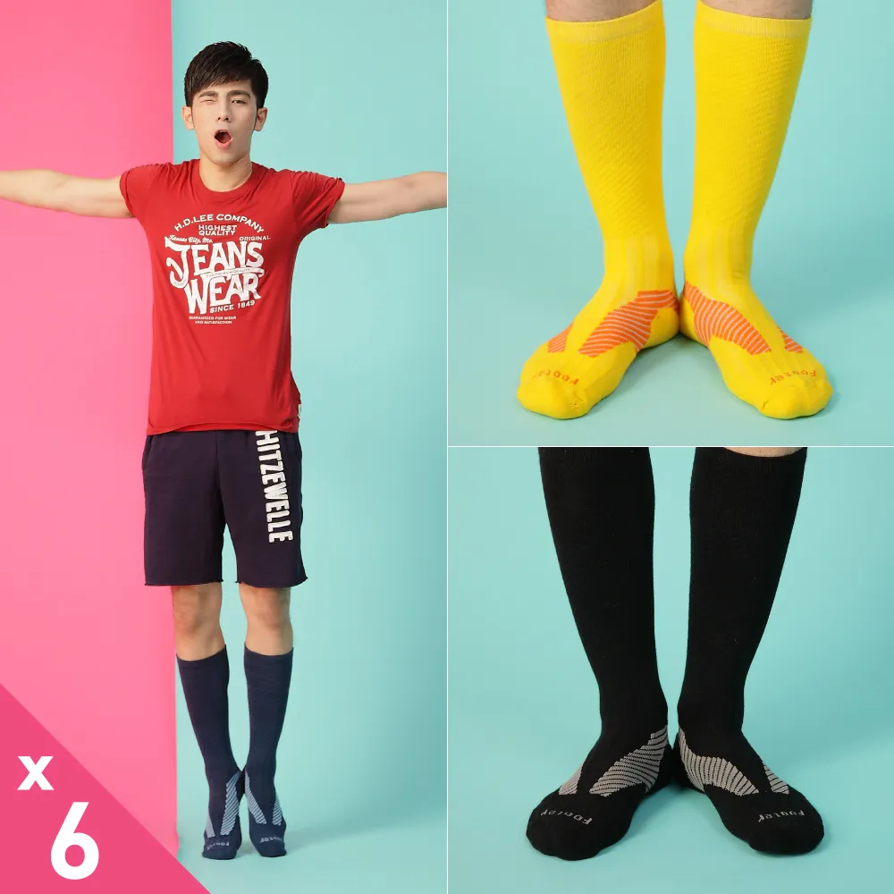 【Footer除臭襪】Y系列中統運動機能輕壓力襪-男款6雙-局部厚(T105L)