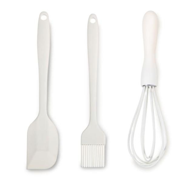 【料理廚房】耐高溫255度矽膠刮刀烘培工具3件組-白(奶油刮刀 打蛋器 油刷 抹刀 蛋糕 攪拌器 刷蛋液)