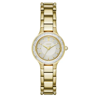 【DKNY】低調巴黎簡約都會腕錶-鑽框白x金(NY2392)