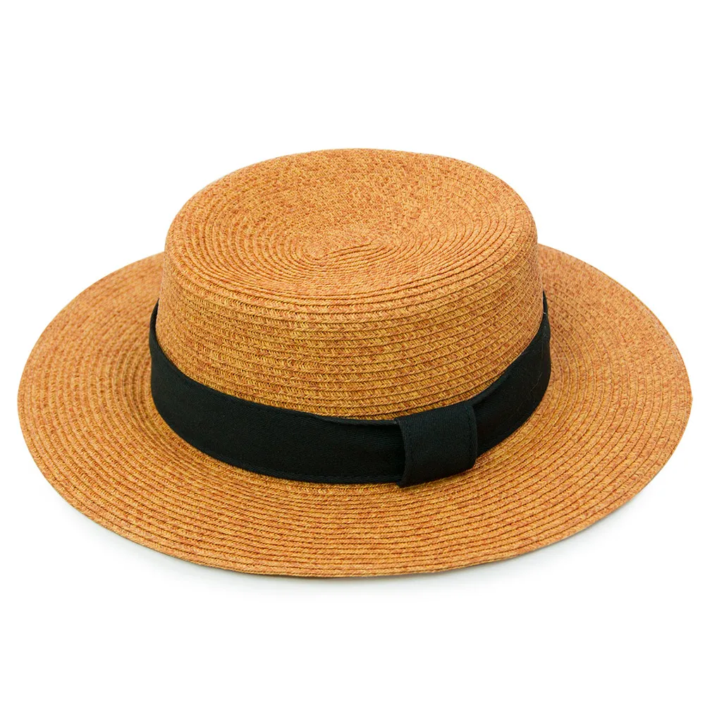 【Limehi】時尚造型黑緞帶草帽 沙灘遮陽帽(棕黑 Lime-8)